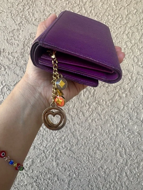 MCM Purple Saffiano Leather Logo Plaque Wallet with Gold Studs - Picture 9 of 12